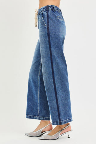 RISEN Elastic Band High Rise Cropped Wide Jeans - A Roese Boutique