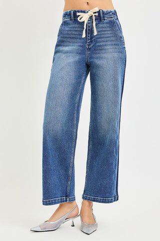 RISEN Elastic Band High Rise Cropped Wide Jeans - A Roese Boutique