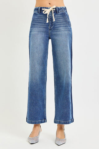 RISEN Elastic Band High Rise Cropped Wide Jeans - A Roese Boutique