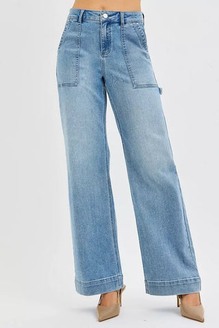 RISEN Full Size High Rise Straight Leg Jeans with Front Pockets Plus Size - A Roese Boutique