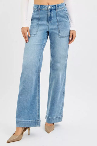 RISEN Full Size High Rise Straight Leg Jeans with Front Pockets Plus Size - A Roese Boutique