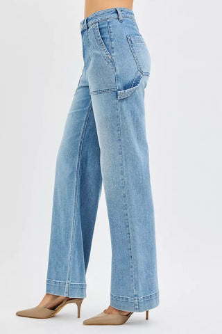 RISEN Full Size High Rise Straight Leg Jeans with Front Pockets Plus Size - A Roese Boutique
