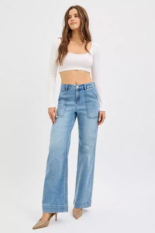 RISEN Full Size High Rise Straight Leg Jeans with Front Pockets Plus Size - A Roese Boutique