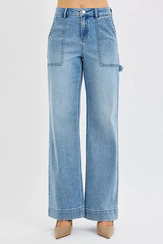 RISEN Full Size High Rise Straight Leg Jeans with Front Pockets Plus Size - A Roese Boutique