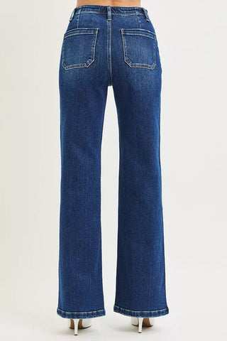 RISEN Full Size High Rise Wide Leg Jeans with Front Tie Detail Plus Size - A Roese Boutique