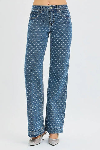 RISEN High Rise Wide Leg Bow Embroidered Jeans - A Roese Boutique