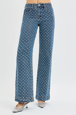 RISEN High Rise Wide Leg Bow Embroidered Jeans - A Roese Boutique