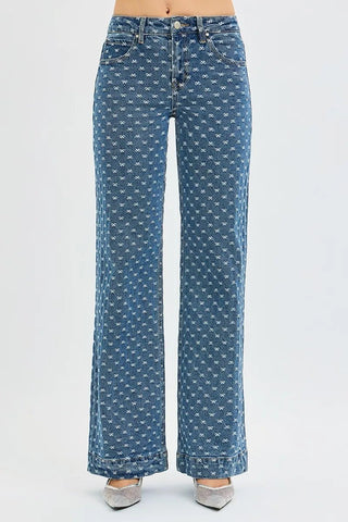 RISEN High Rise Wide Leg Bow Embroidered Jeans - A Roese Boutique
