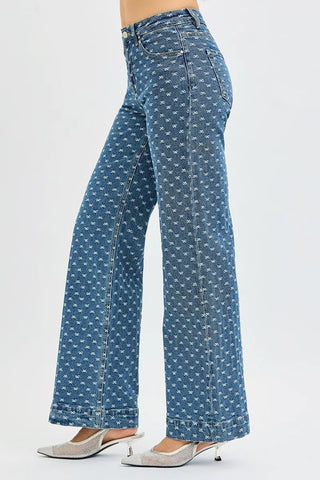 RISEN High Rise Wide Leg Bow Embroidered Jeans - A Roese Boutique