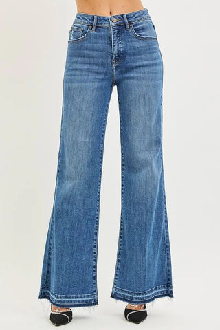 RISEN High Rise Wide Leg Jeans With Released Hem - A Roese Boutique