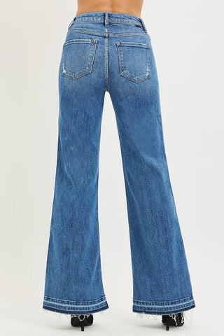RISEN High Rise Wide Leg Jeans With Released Hem - A Roese Boutique