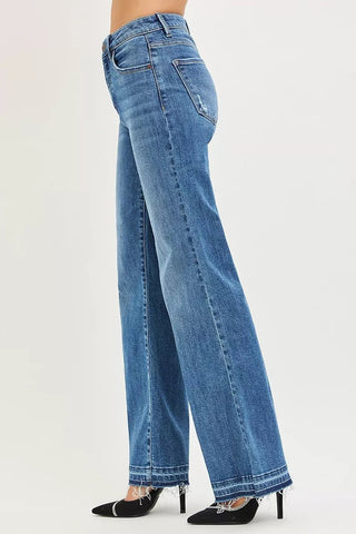 RISEN High Rise Wide Leg Jeans With Released Hem - A Roese Boutique