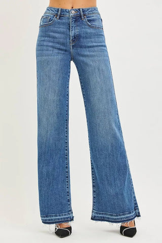 RISEN High Rise Wide Leg Jeans With Released Hem - A Roese Boutique