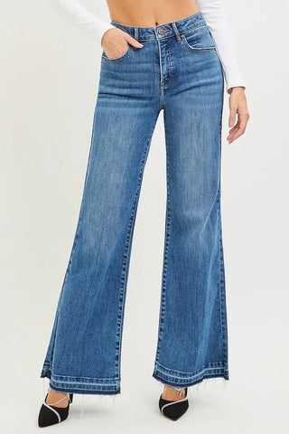 RISEN High Rise Wide Leg Jeans With Released Hem - A Roese Boutique