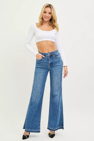 RISEN High Rise Wide Leg Jeans With Released Hem - A Roese Boutique