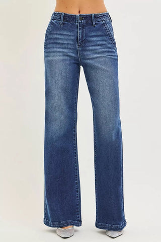 RISEN High Rise Wide Leg Slanted Pocket Jeans - A Roese Boutique