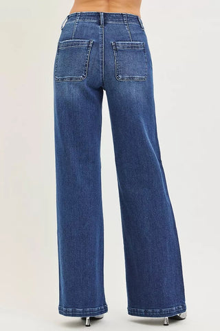 RISEN High Rise Wide Leg Slanted Pocket Jeans - A Roese Boutique