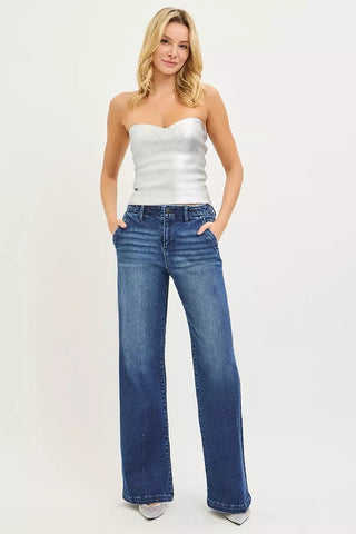 RISEN High Rise Wide Leg Slanted Pocket Jeans - A Roese Boutique