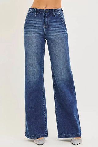 RISEN High Rise Wide Leg Slanted Pocket Jeans - A Roese Boutique