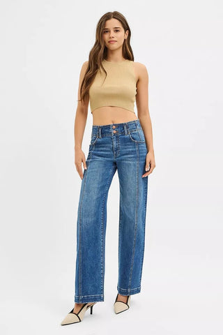 RISEN Mid Rise Fit Wide Baggy Jeans - A Roese Boutique
