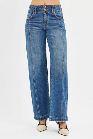 RISEN Mid Rise Fit Wide Baggy Jeans - A Roese Boutique
