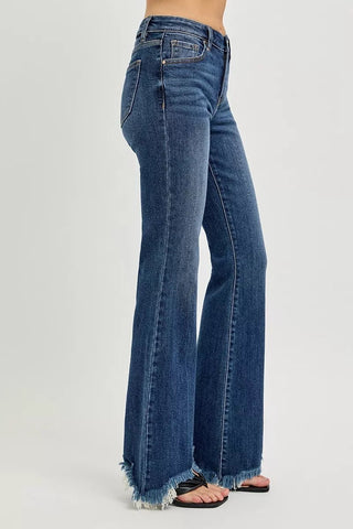 RISEN Mid Rise Flare Frayed Hem Jeans - A Roese Boutique