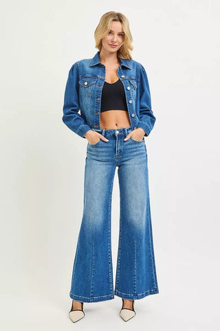 RISEN Mid Rise Wide Leg Jeans with Flared Look - A Roese Boutique