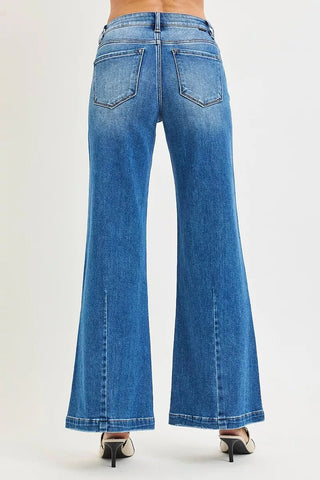 RISEN Mid Rise Wide Leg Jeans with Flared Look - A Roese Boutique