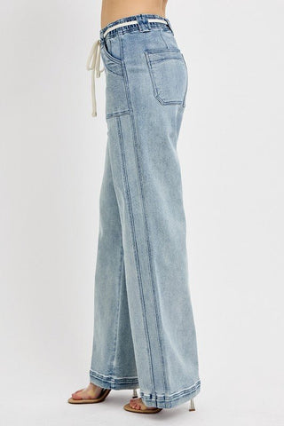 RISEN Straight Leg Jeans with Pockets - A Roese Boutique