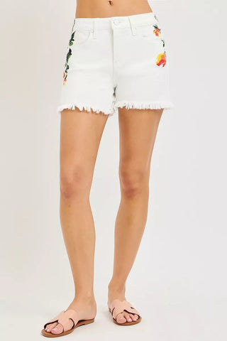 RISEN Tummy Control High Rise Flower Printed Shorts - A Roese Boutique