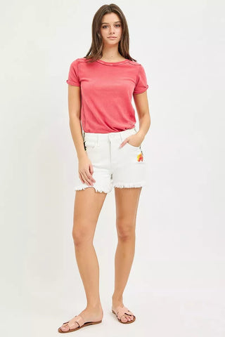 RISEN Tummy Control High Rise Flower Printed Shorts - A Roese Boutique