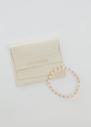 Rose Quartz : 14k Gold Filled Sun + Moon || Stretch Bracelets - A Roese Boutique