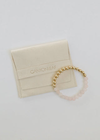 Rose Quartz : 14k Gold Filled Sun + Moon || Stretch Bracelets - A Roese Boutique