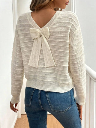 Round Neck Bow - Back Knit Top - A Roese Boutique