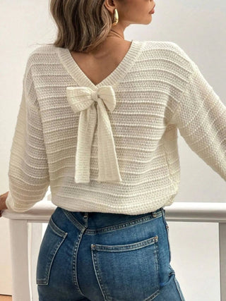Round Neck Bow - Back Knit Top - A Roese Boutique