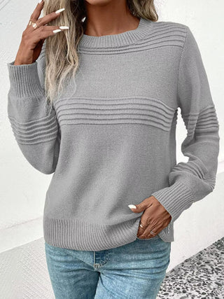 Round Neck Long Sleeve Sweater - A Roese Boutique
