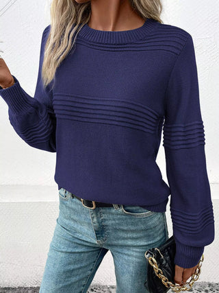 Round Neck Long Sleeve Sweater - A Roese Boutique