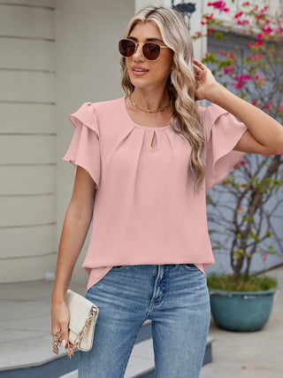 Round Neck Ruffled Layered Sleeve Blouse - A Roese Boutique