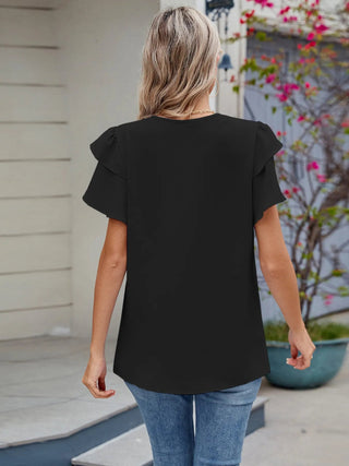 Round Neck Ruffled Layered Sleeve Blouse - A Roese Boutique