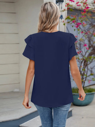 Round Neck Ruffled Layered Sleeve Blouse - A Roese Boutique