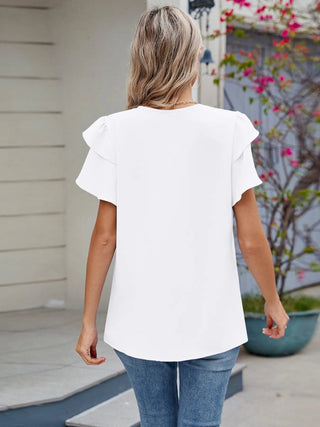 Round Neck Ruffled Layered Sleeve Blouse - A Roese Boutique