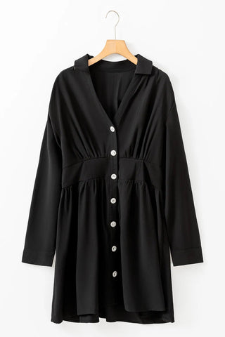 long sleeve ruched button up dress Rihoas Vintage Button-Front Coat Dress