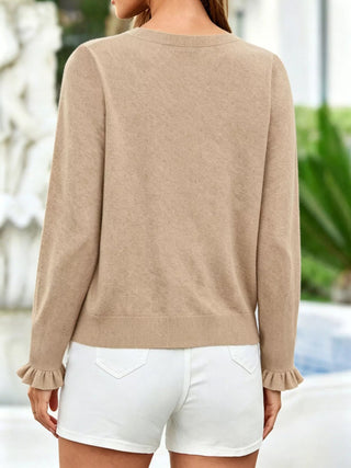 Ruffle-Trimmed Button-Down Knit Cardigan - A Roese Boutique