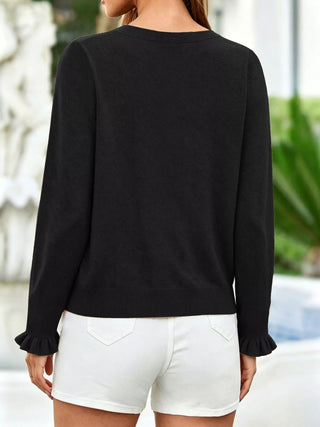 Ruffle-Trimmed Button-Down Knit Cardigan - A Roese Boutique