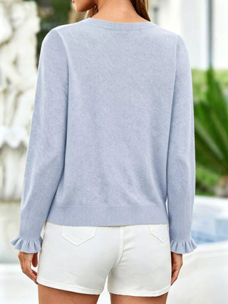 Ruffle-Trimmed Button-Down Knit Cardigan - A Roese Boutique