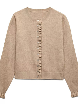 Ruffle-Trimmed Button-Down Knit Cardigan - A Roese Boutique