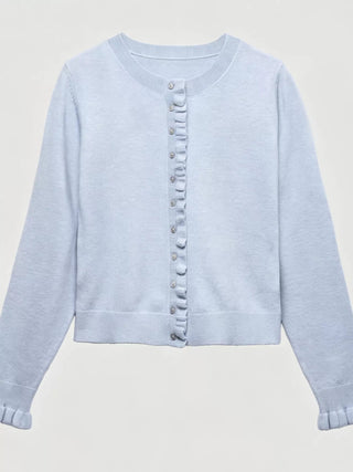 Ruffle-Trimmed Button-Down Knit Cardigan - A Roese Boutique