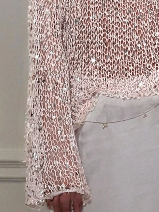 Sequin Long Sleeve Knit Cover Up - A Roese Boutique