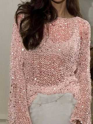 Sequin Long Sleeve Knit Cover Up - A Roese Boutique