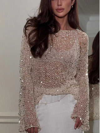 Sequin Long Sleeve Knit Cover Up - A Roese Boutique